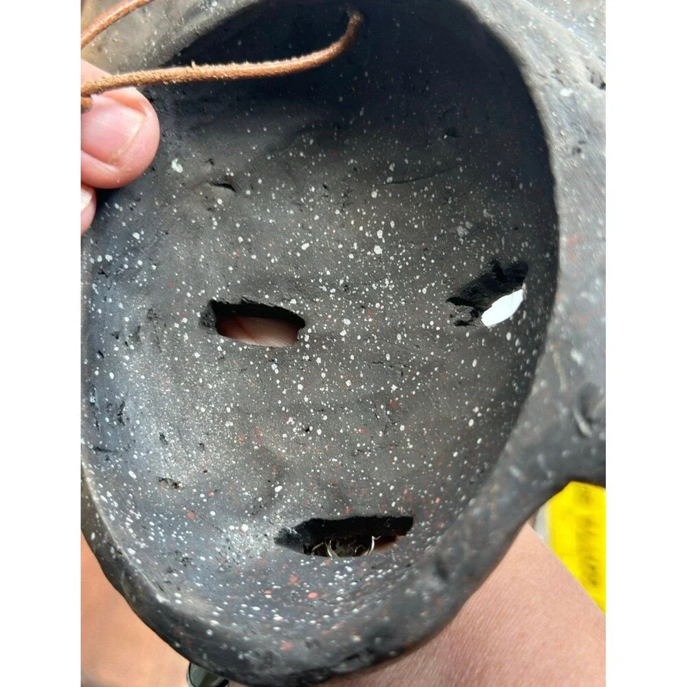 Stoneware Black Clay Aztec Folk Art Tribal Mayan Face Mask